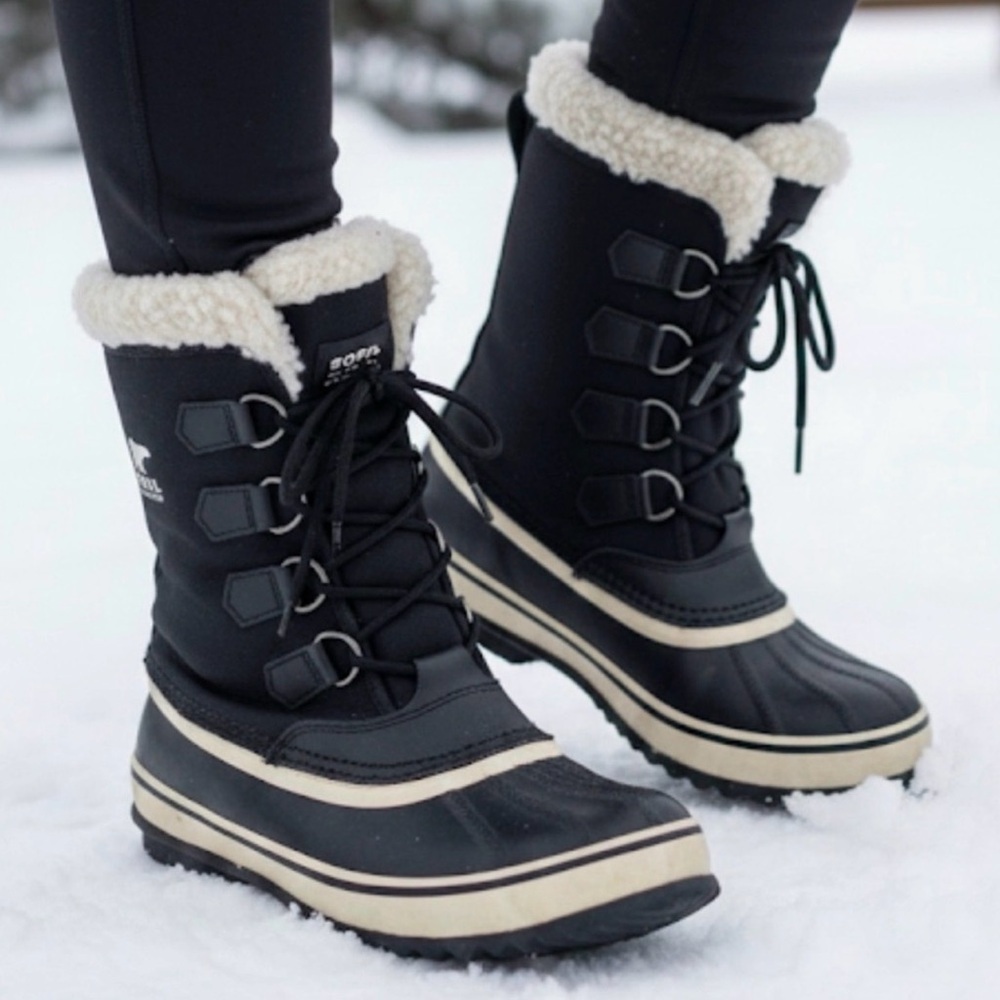 Sorel Faux Fur Black Insulated Lined Winter Snow Boots Woman Lady Size 8